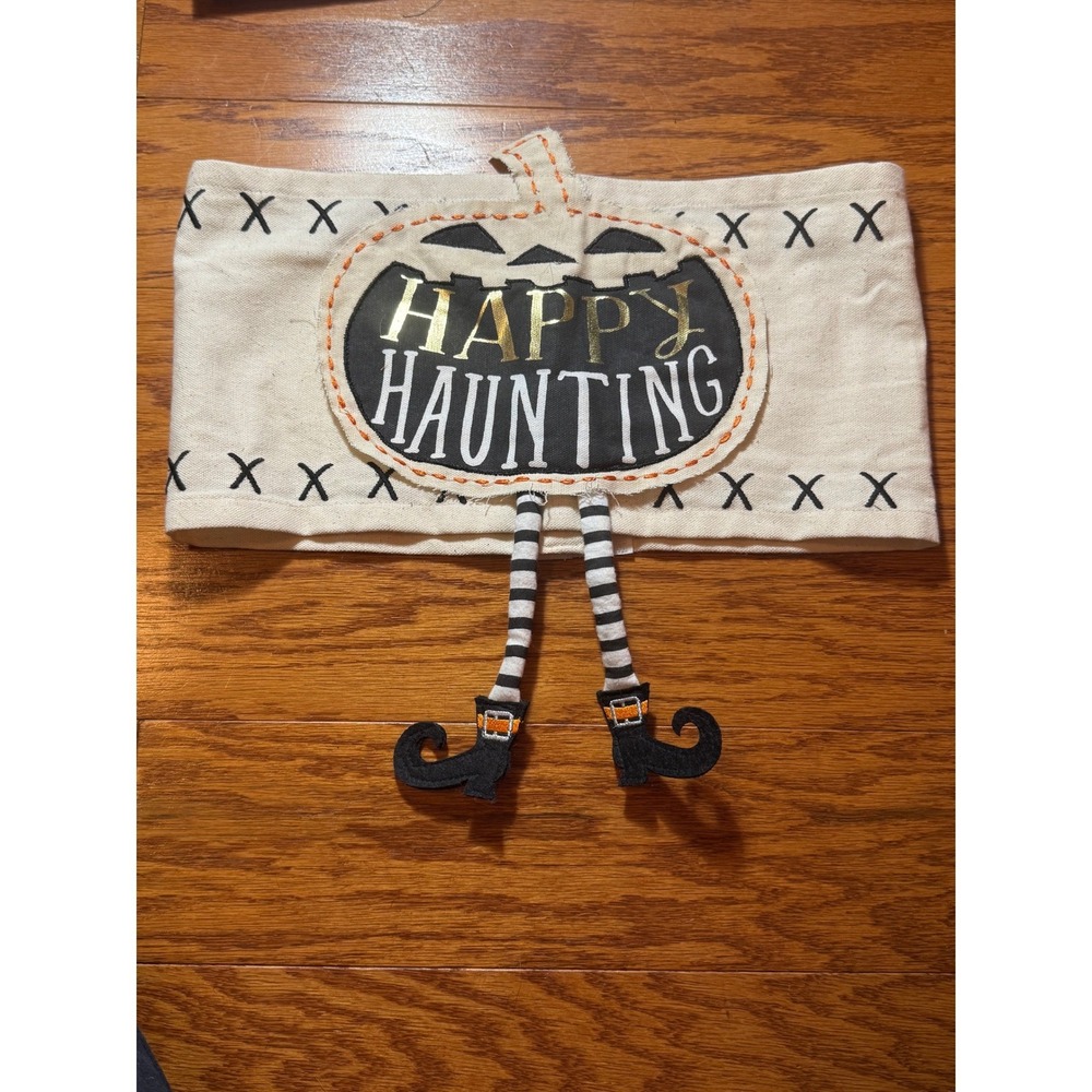 Mud Pie Halloween Pumpkin Canvas Pillow Wrap Witches Leg 31" x 17" EUC
